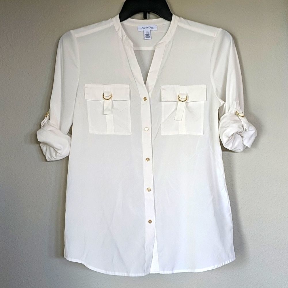 Calvin Klein white button up shirt size small
